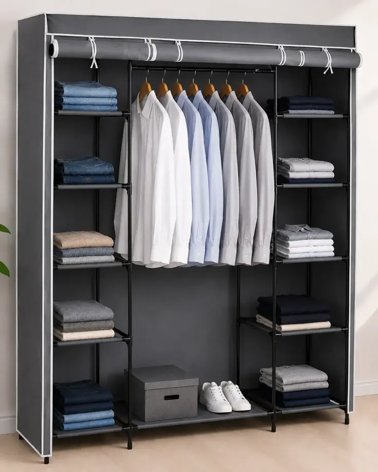 Garderobekast Donkergrijs 141 cm - Kledingkast