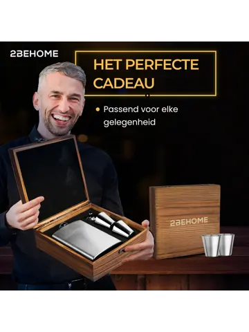 Heupfles met opbergdoos en shotglazen