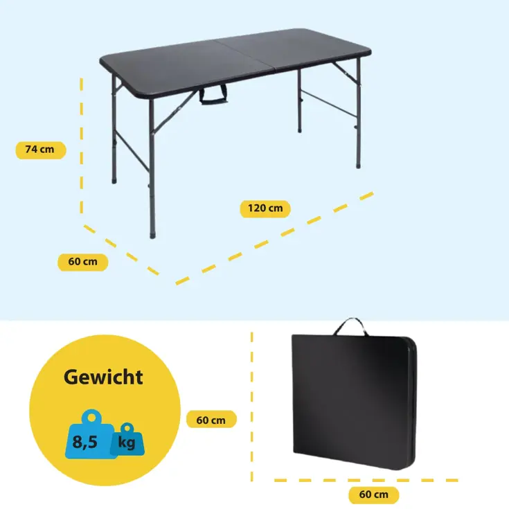 Campingtafel - inklapbare tafel - 120x60x74cm