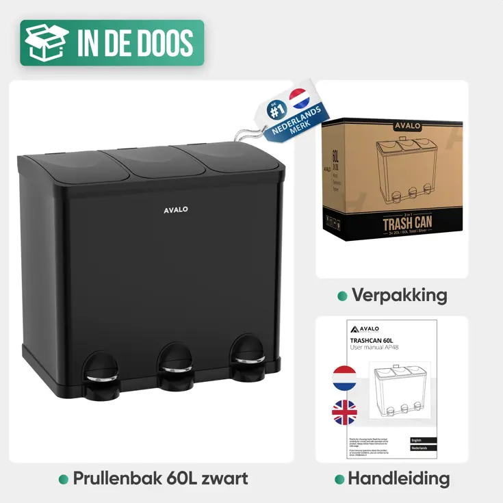 Avalo Prullenbak 3x20L - RVS