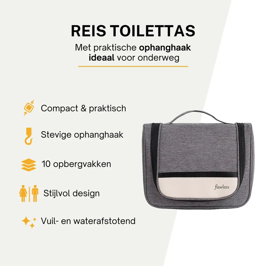 Toilettas met haak – Travel organizer – Grijs