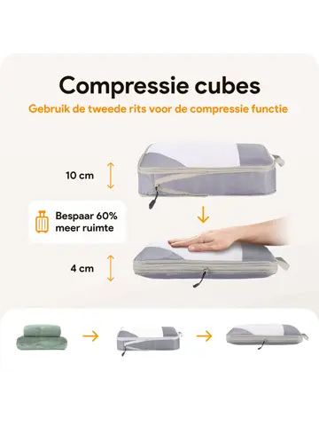 Packing cubes compressie set – 6-delig – Grijs