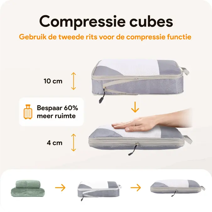 Compressie Packing Cubes – 6 stuks – Grijs