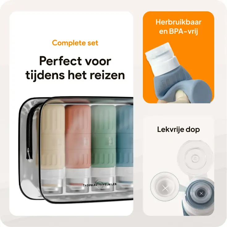 Toilettas met reisflesjes – 12-delig – Pastel