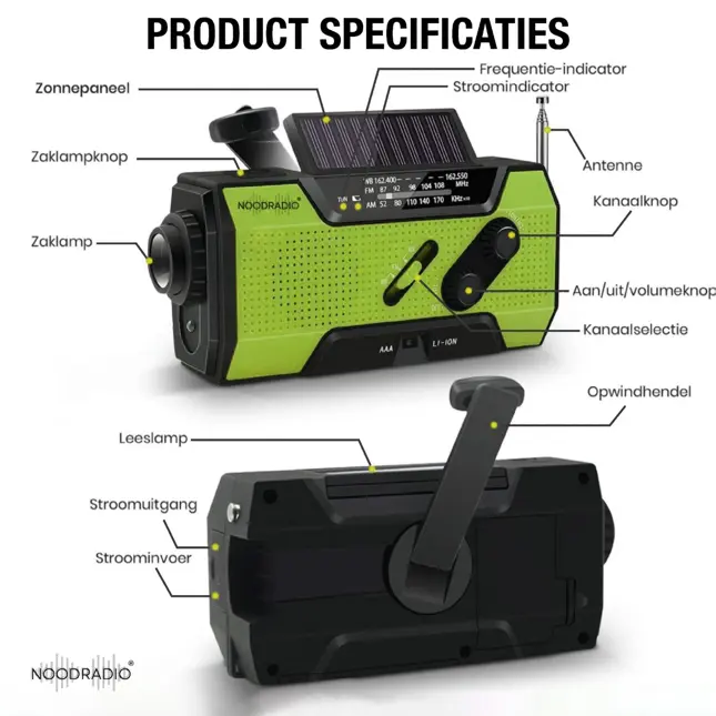 Noodradio Solar Opwindbaar Met Batterijen