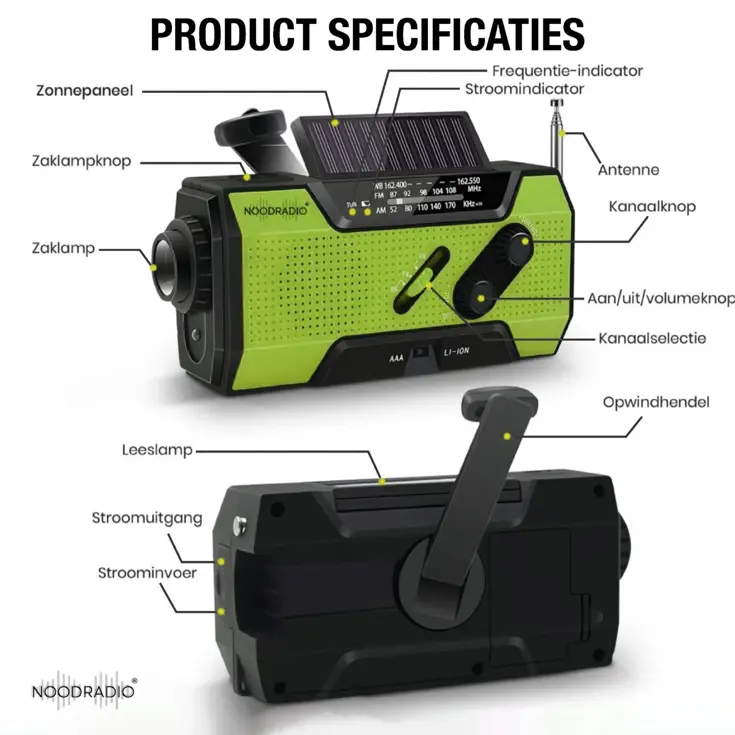 Noodradio Solar Opwindbaar Met Batterijen