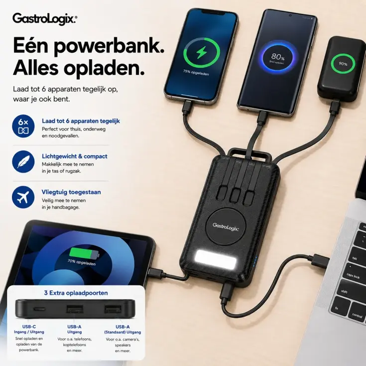 Solar Powerbank Zwart 10.000 mah