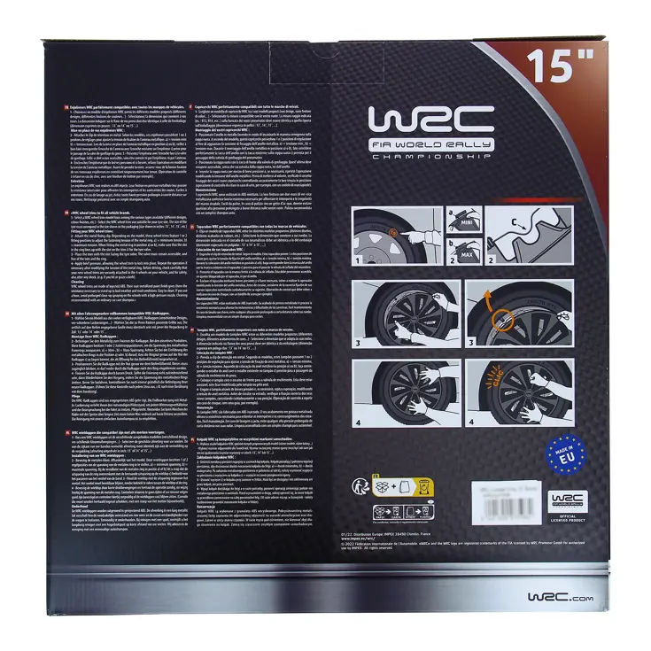 WRC Wieldoppen 15" - zilver/zwart 4 stuks