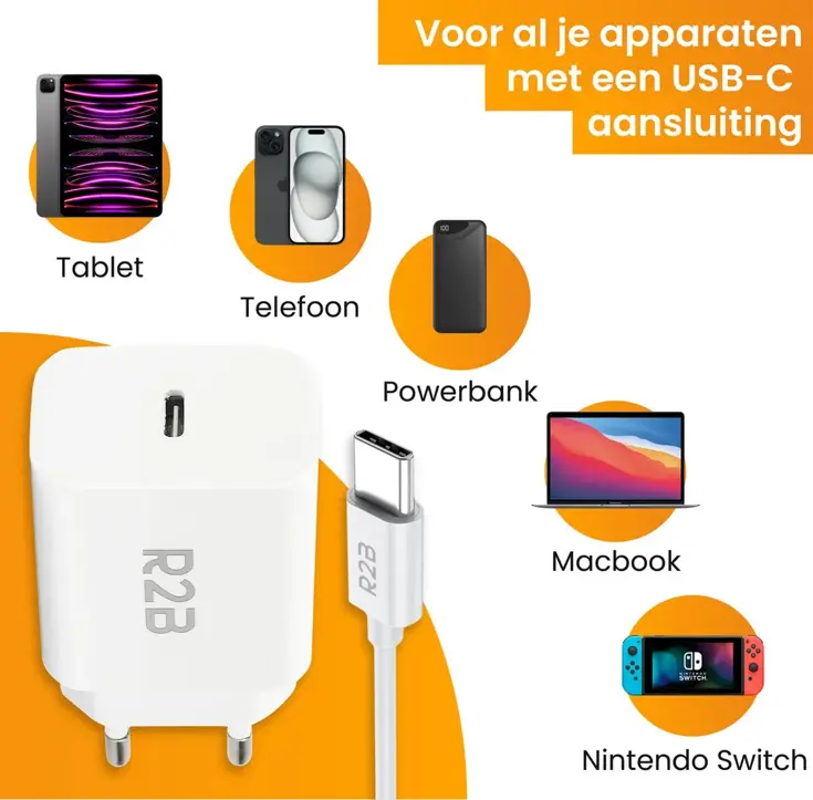 USB-C Kabel 2 meter met USB-C Adapter