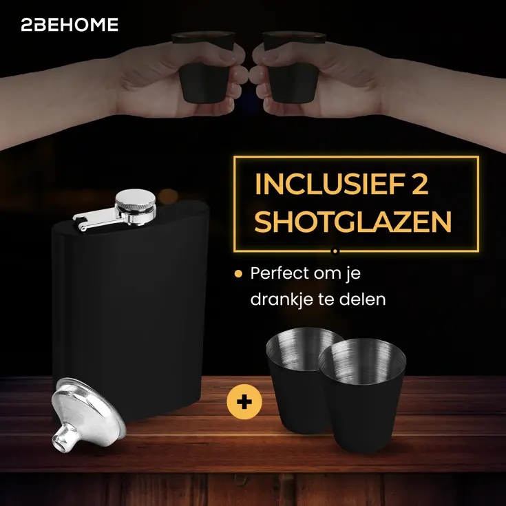 Heupfles met opbergdoos en shotglazen