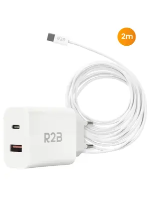 R2B USB-C Kabel 2m met USB-A & USB-C Adapter