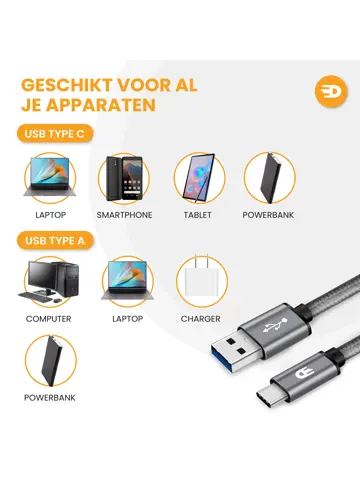USB naar USB-C Kabel - 2 meter