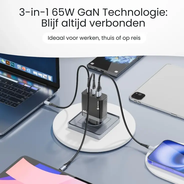 Snellader - 65W GaN - 3 Poorten