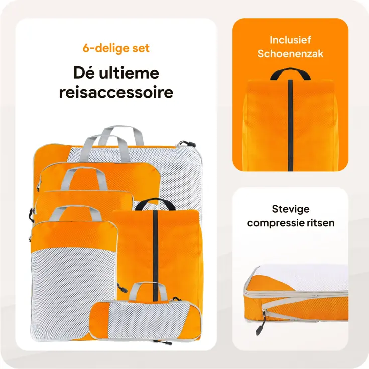 Packing cubes compressie set – 6-delig – Oranje