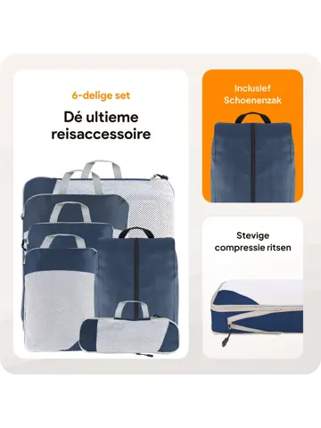 Packing cubes compressie set – 6-delig – N Blauw