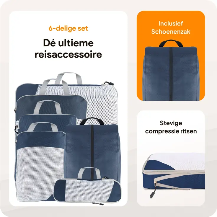 Packing cubes compressie set – 6-delig – N Blauw