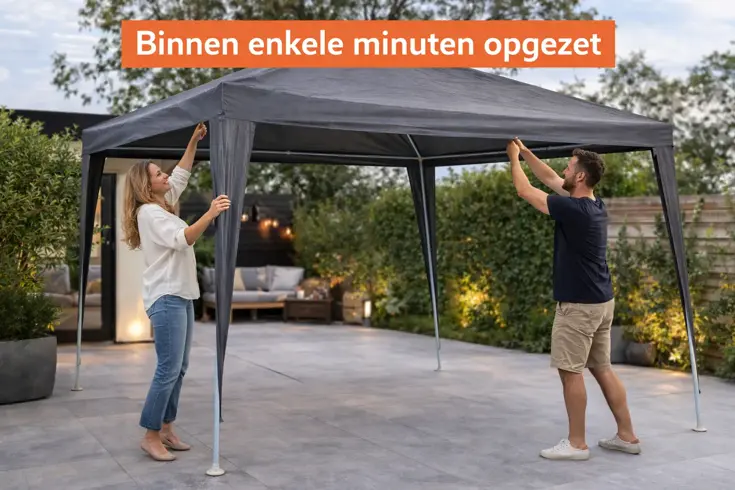 Partytent 3x3 m grijs - waterafstotend met frame
