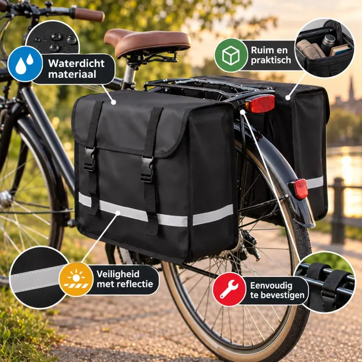 Dubbele fietstas van tarpaulin
