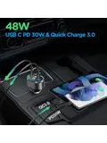 48W Autolader USB-C LED Spanningsmeter 12V