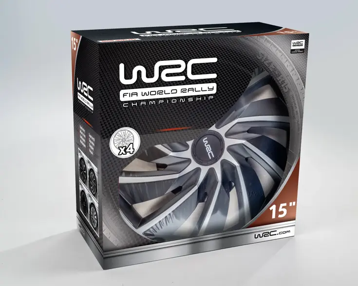 WRC Wieldoppen 15" - zilver/zwart 4 stuks