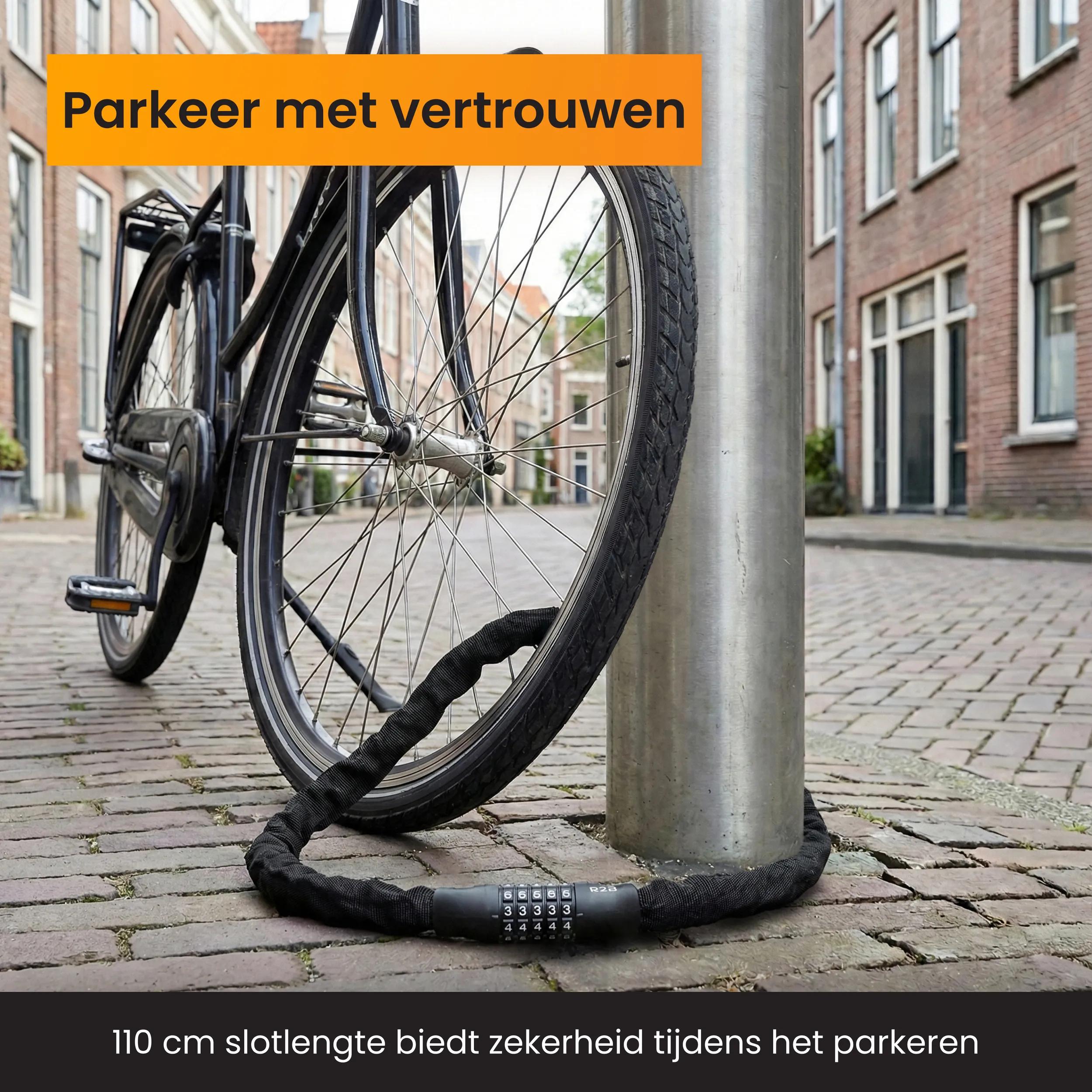 Fietsslot, cijferslot voor fiets, licht en klein vouwslot, fietsslot, vouwslot, met 4-cijferige cijfercode en houder, zwart, 85 cm, voor mountainbikes, e-bikes, motorfiets