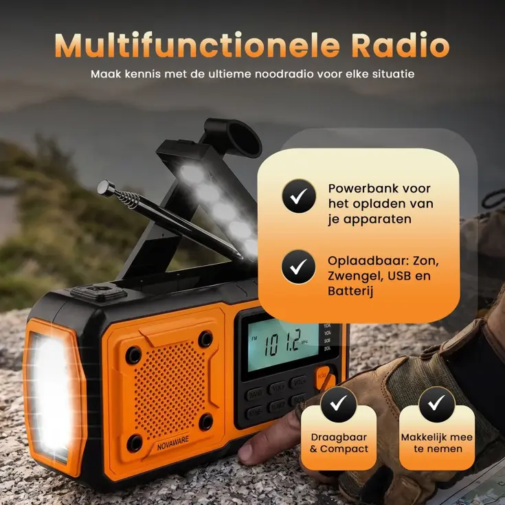 Noodradio FM/AM - 4400mAh - Solar Opwindbaar