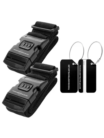 Kofferset 4-delig kofferriem + bagagelabels Zwart