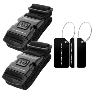 Kofferset 4-delig kofferriem + bagagelabels Zwart