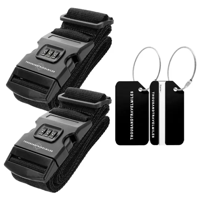 Kofferset 4-delig kofferriem + bagagelabels Zwart