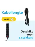Stekkerdoos 5‑voudig met schakelaar – 1,4 m
