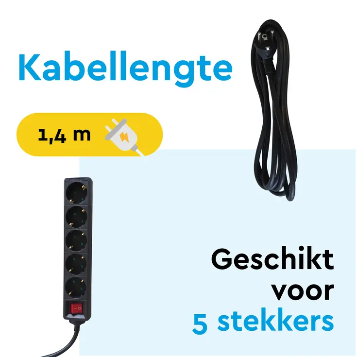 Stekkerdoos 5‑voudig met schakelaar – 1,4 m