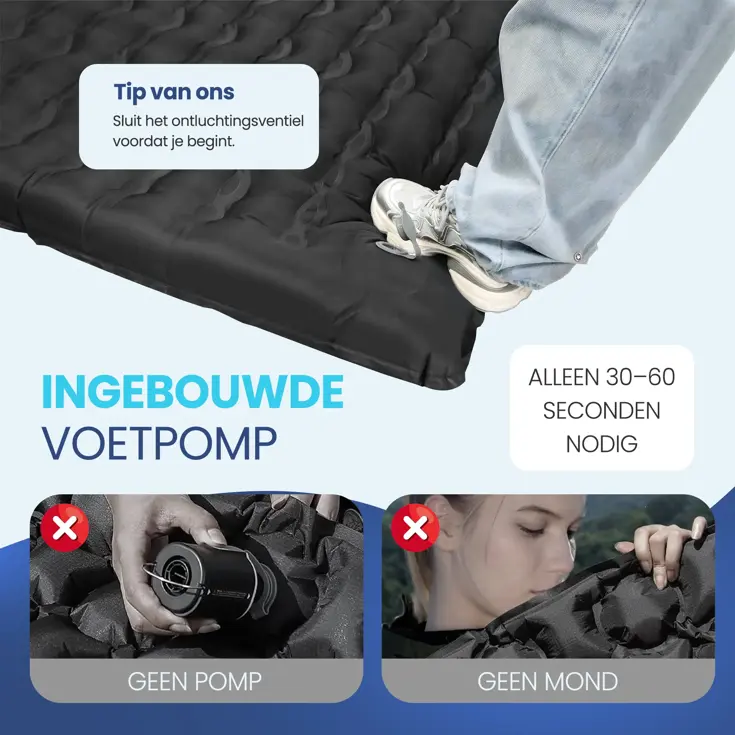 Tweepersoons slaapmatje met voetpomp
