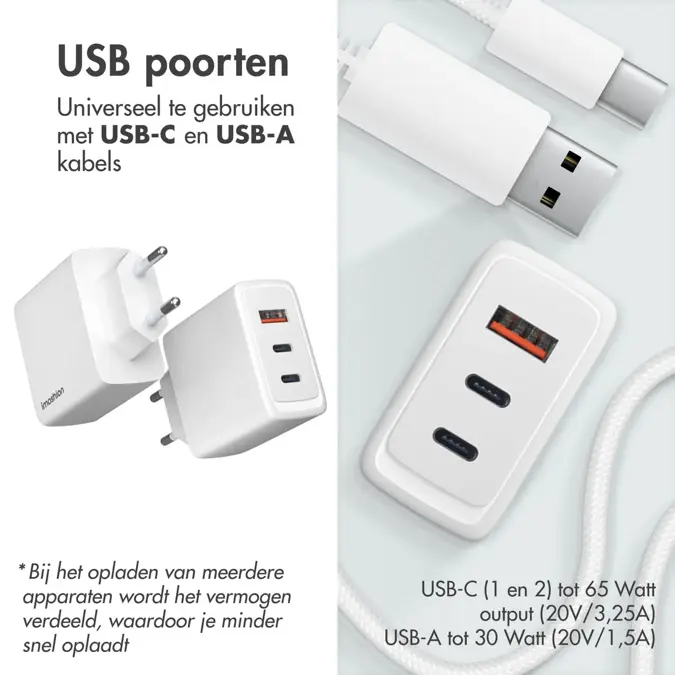 imoshion 65W Wall Charger 2x USB-C 1x USB-A