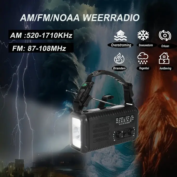 NoodRadio Solar Opwindbaar - FM/AM - 20.000mAh