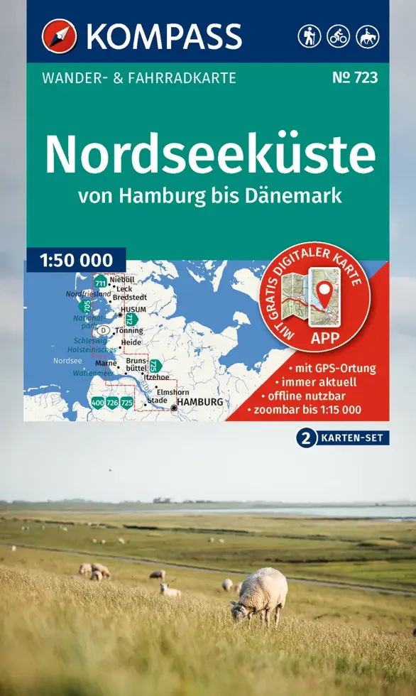 Kaart WK723 Nordseeküste Hamburg - Dänemark