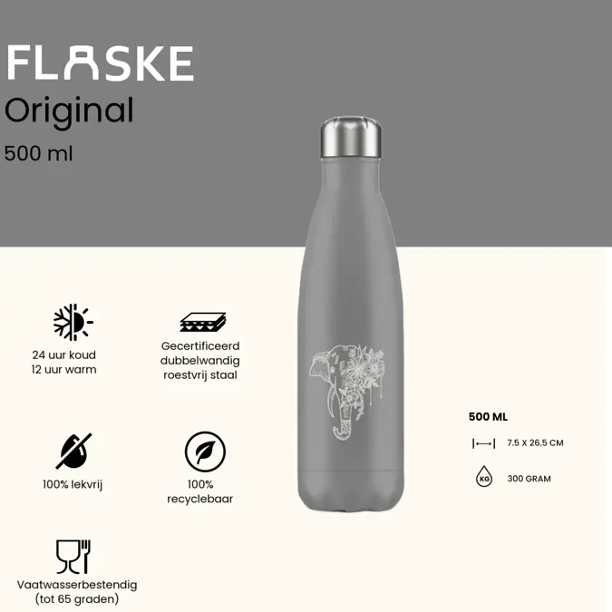 FLASKE 500 ml  RVS Drinkfles