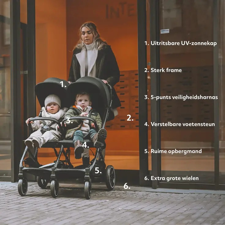 Luxe Rolo X2 XL Dubbele Buggy - Inklapbaar