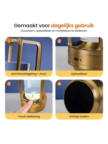 Lumina Tafellamp Oplaadbaar - 17.5cm - LED