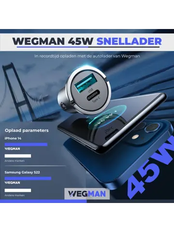 Wegman 45W Autolader USB C & USB A