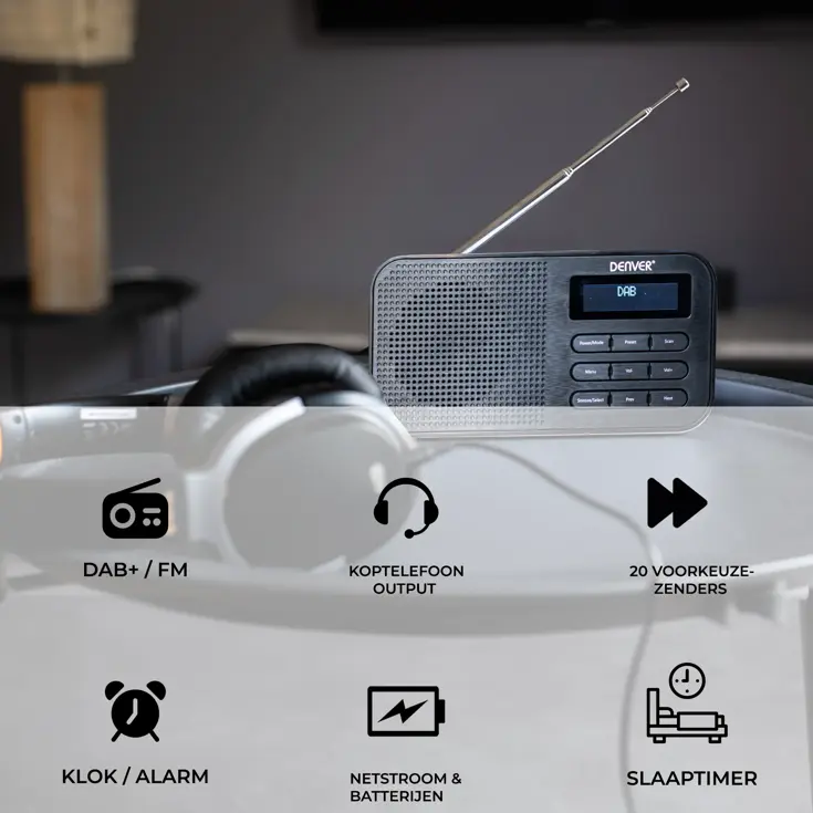 DAB+/FM Radio Alarmfunctie Werkt op AA-batterijen