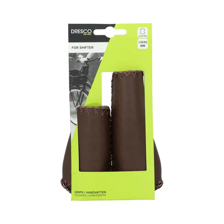 Ergonomische leren handvatten 135/92mm bruin