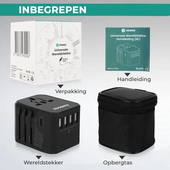 Universele wereldstekker met USB-poorten