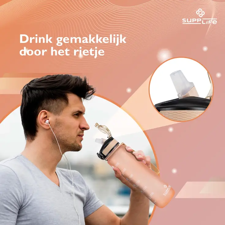 Nederlandse Motivatie Waterfles - Rose Goud - 1L