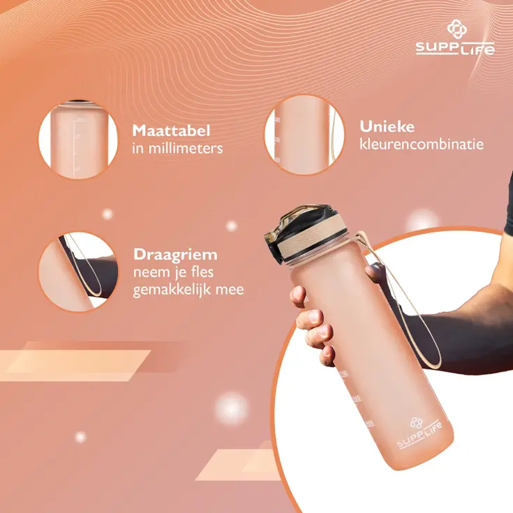 Nederlandse Motivatie Waterfles - Rose Goud - 1L