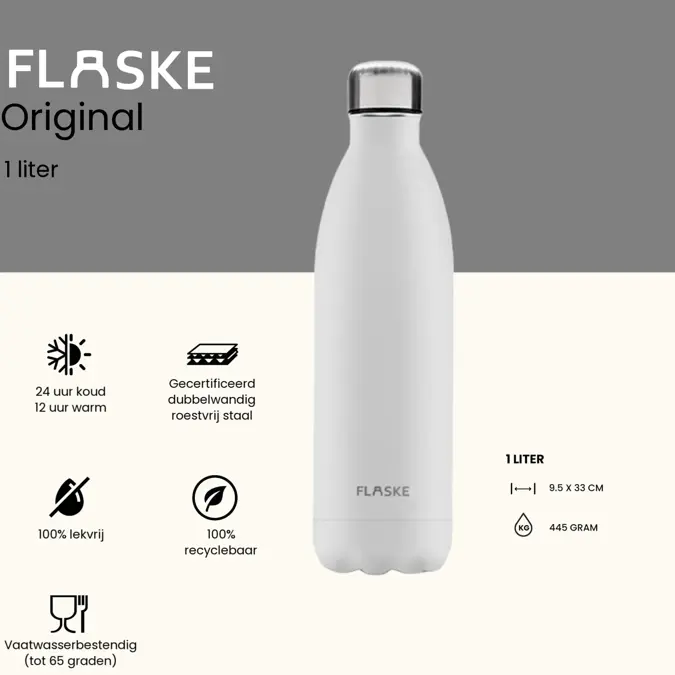 FLASKE 1 liter  RVS Drinkfles