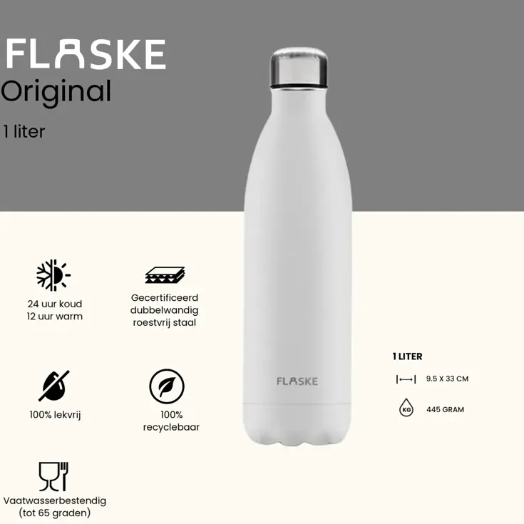 FLASKE 1 liter  RVS Drinkfles