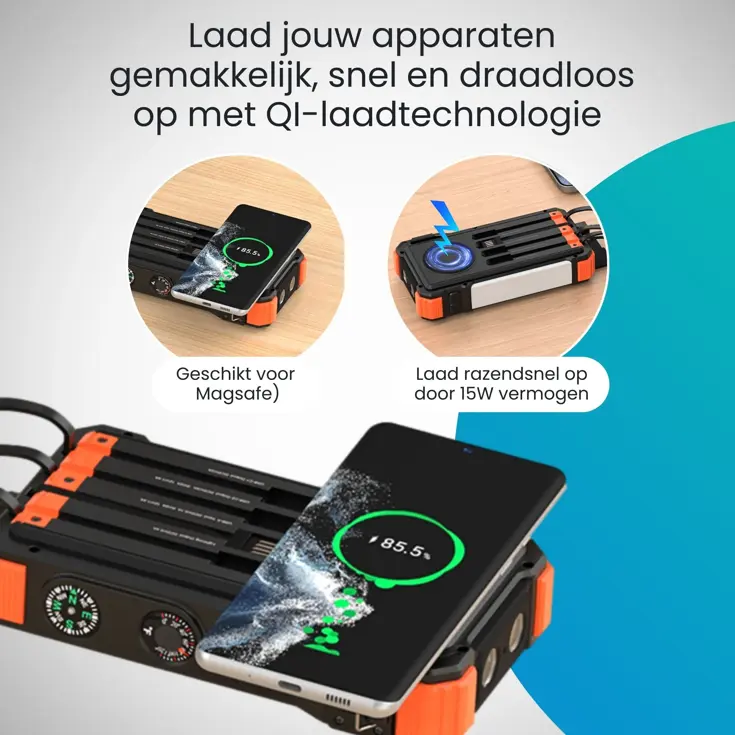 Solar Powerbank - 20.000mAh - 15W Draadloos