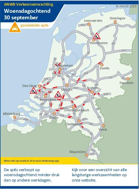 Woensdagochtend een gemiddelde spits. Het is minder druk dan op andere werkdagen.