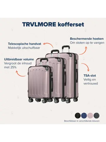 Kofferset – 3 Delig – 45L – Roségoud