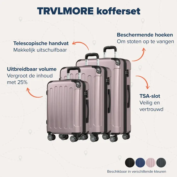 Kofferset – 3 Delig – 45L – Roségoud